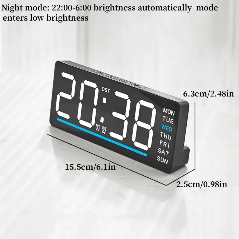 USB Powered Digital Alarm Clock TEMP Date Week Dual Alarm 5 Levels Brightness Snooze Table Clock 12/24H Night Mode LED Clock