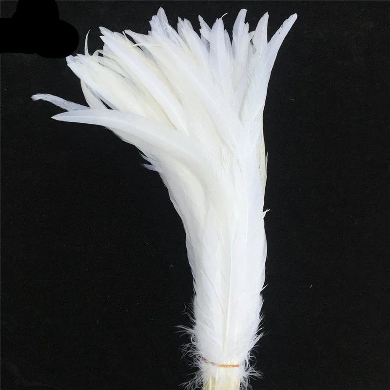Top Quality 50 Pcs Pure White Rooster Tail Feather 30-35cm 12-14inch Natural Feathers Wedding Decoration clothing accessories