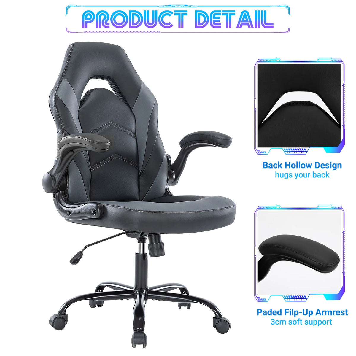 Gaming Desk Chair with Flip-Up Armrests