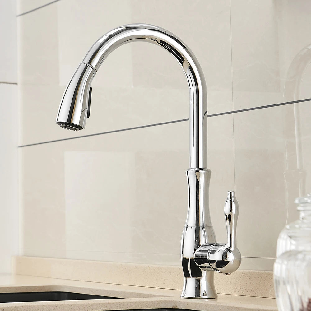 Kitchen Faucets Silver Single Handle Pull Out Kitchen Tap Single Hole Handle Swivel 360 Degree Water Mixer Tap Mixer Tap 866011