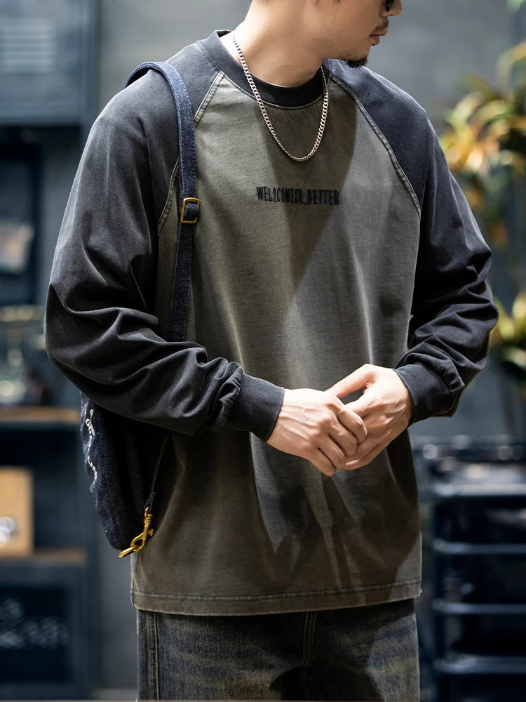Spring Autumn High Quality Cotton Long Sleeve T Shirt Men Plus Size Patchwork Sweatshirt Korean Streetwear Fashion Sport Tops