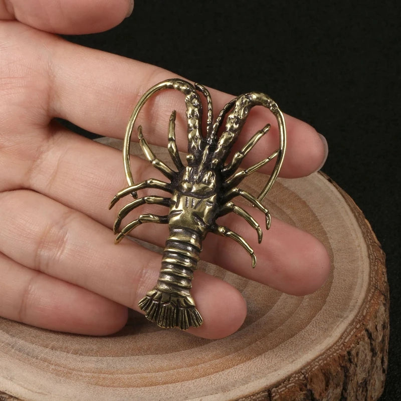 Brass Artificial Simulation Animals Lobster Miniature Figurines Lifelike Crayfish Shrimp Doll Toy Vintage Tea Pet Desktop Decor