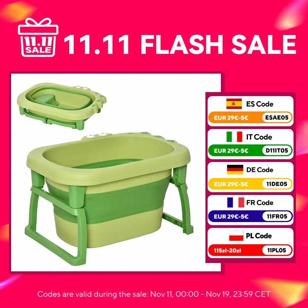 Homcom Folding Baby Bathtub for Newborns up to 6 Years Portable Children's Bathtub with Non-Slip Feet 105L Green