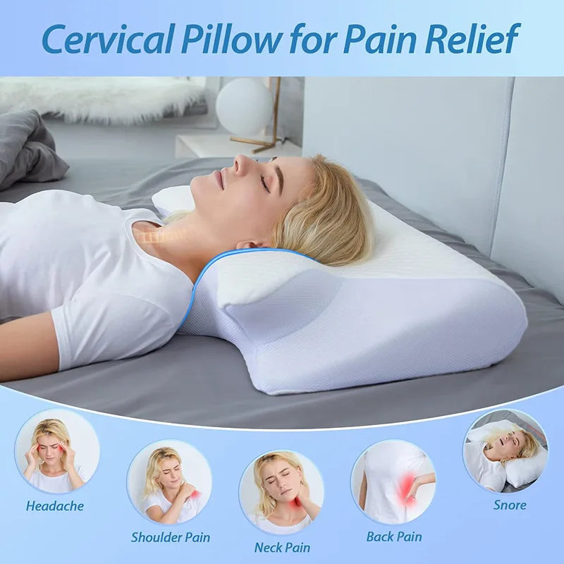 2025 New Butterfly Sleep Memory Neck Pillow Slow Rebound Memory Foam Sleep Pillow Cervical Orthopedic Neck Massage Bed Pillow