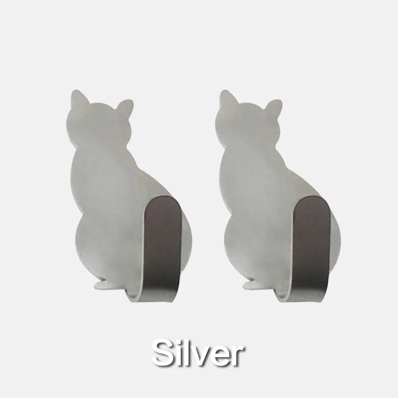 JJYY 2PCS Waterproof Strong Adhesive Hooks for Bathroom Plastic Cat Wall Sticker Wall Door Hanger For Kitchen Towel Hook