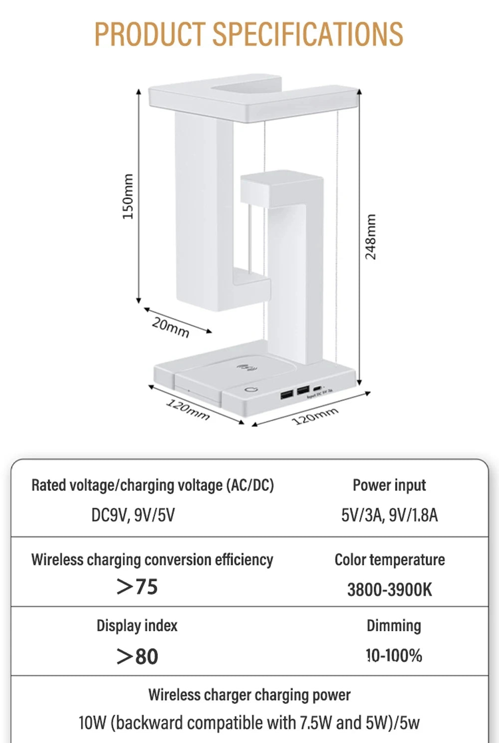 Novelty floating lamp with 10 W detachable wireless charger decorative light for bedroom/office