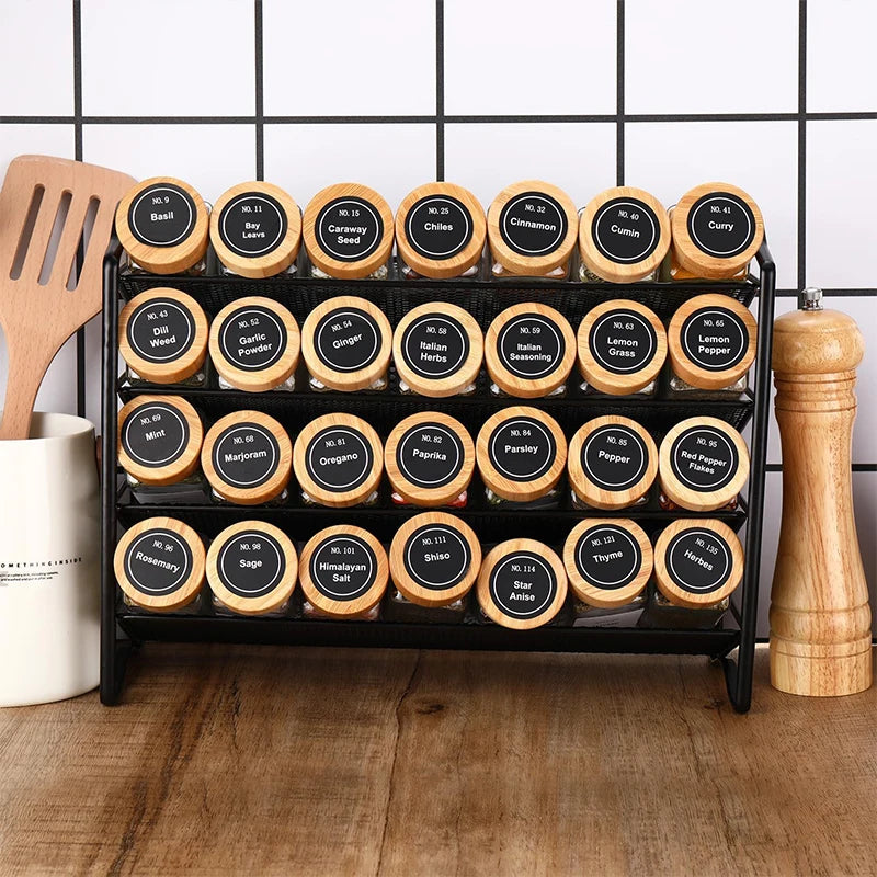 12Pcs Glass Spice Jars with Labels Kitchen Accessories 4oz Square Seasoning Containers Kitchen Salt Herbs Sugar Bottles JT510