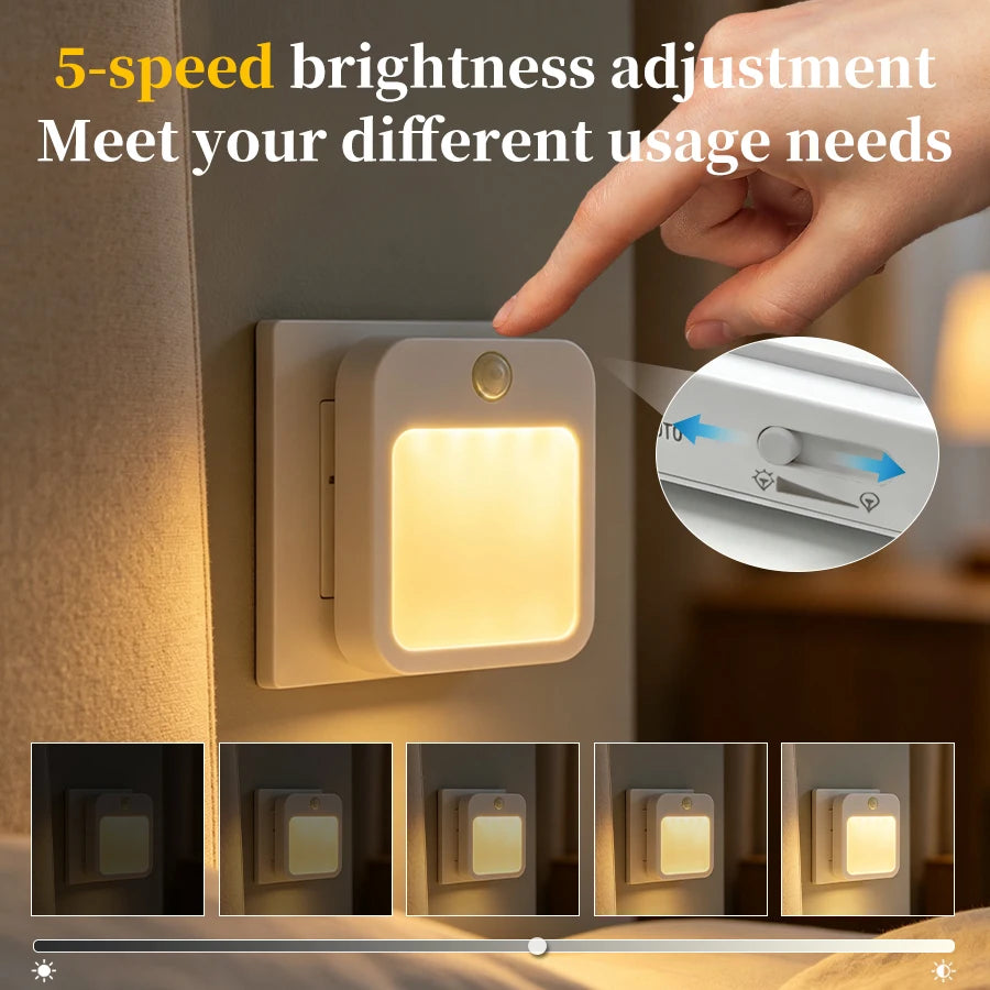 LED Lights Motion Sensor Cabinet Night Light Plug into Wall Dimmable Bedroom Lamps Bathroom Hallway Stairs Closet Kitchen Light