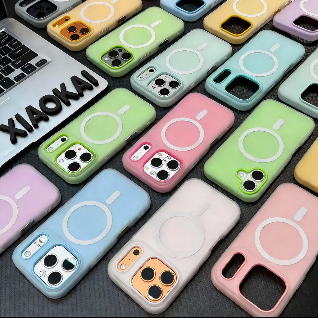 Candy Color 2 IN 1 For Magsafe Case For iPhone 17 Pro Max 16 15 14 13 12 11 Pro Air Magnet Wireless Charger Matte Cover Funda