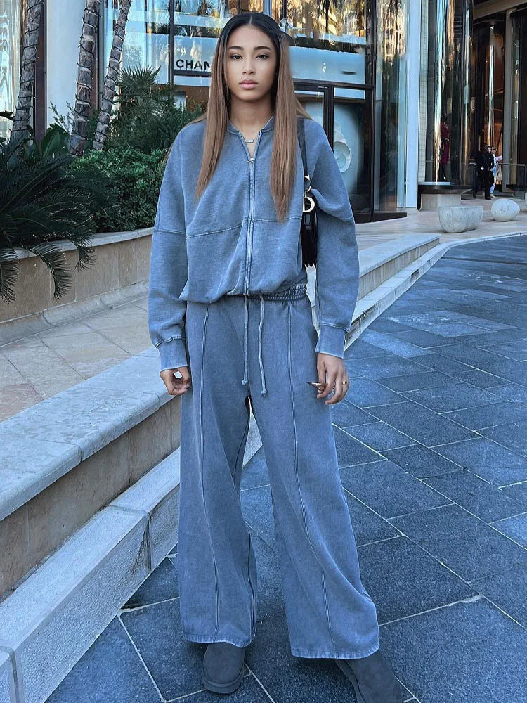 HH Women's Winter Warm Fleece Lined Zipper Jacket Sweatshirt Set Fashionable Stretch High Waist Women's Pants 2-piece Set