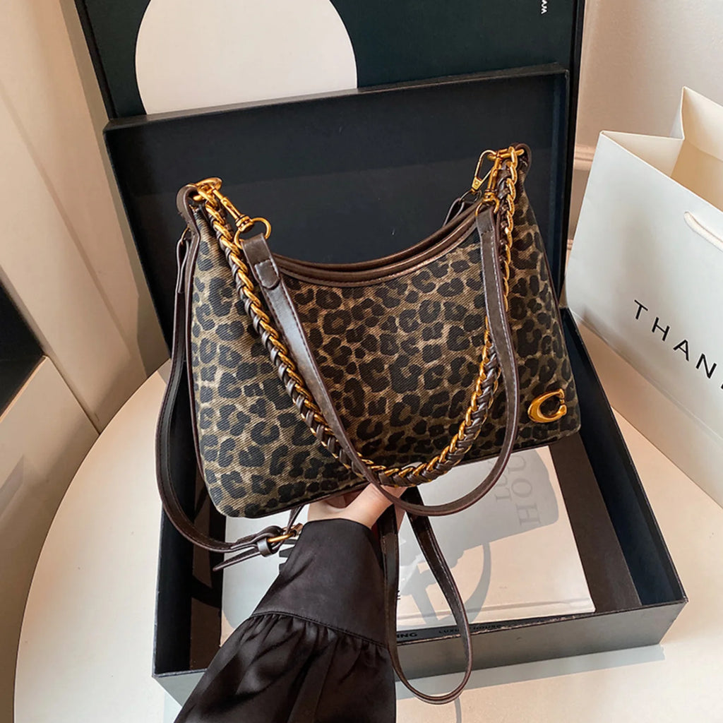 Leopard Print Chain Crossbody Bag Women's Y2K Style Single