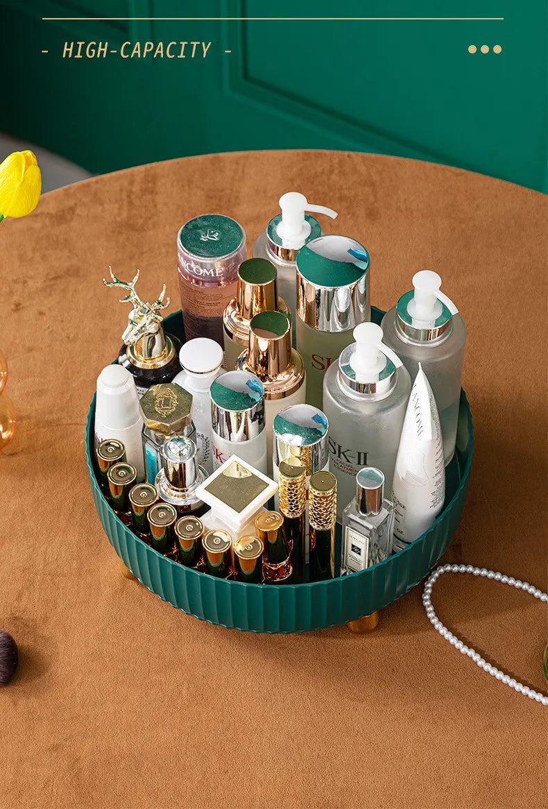 360 Degree Rotating Makeup Organizer Desktop Storage Box For Perfume Lipstick Skin Care Products Cosmetic Fruit Seasoning Holder
