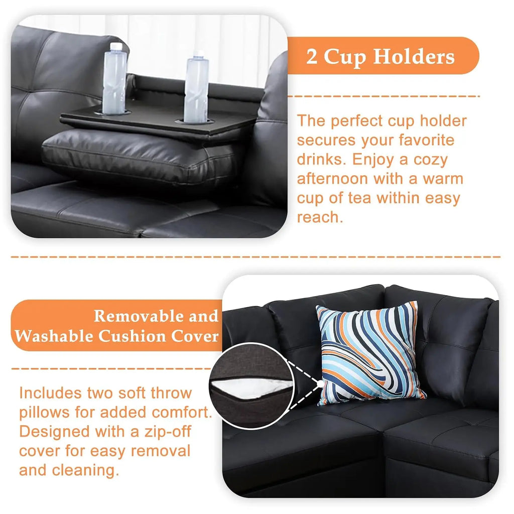 98-Inch L-Shaped Sectional Sofa, 4-Seater