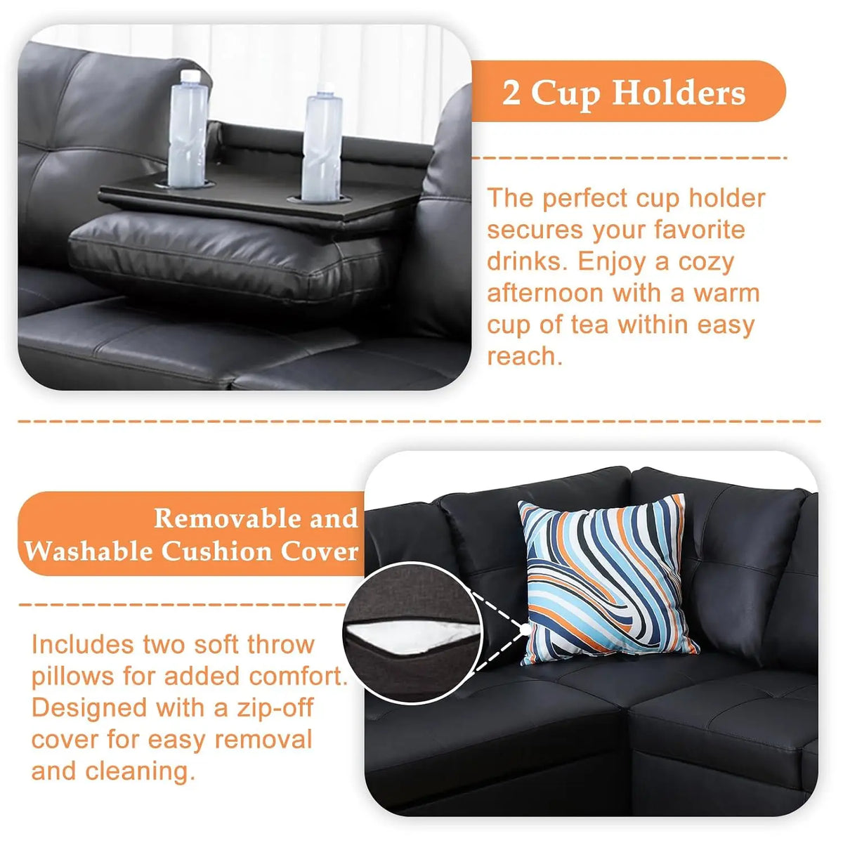 98-Inch L-Shaped Sectional Sofa, 4-Seater