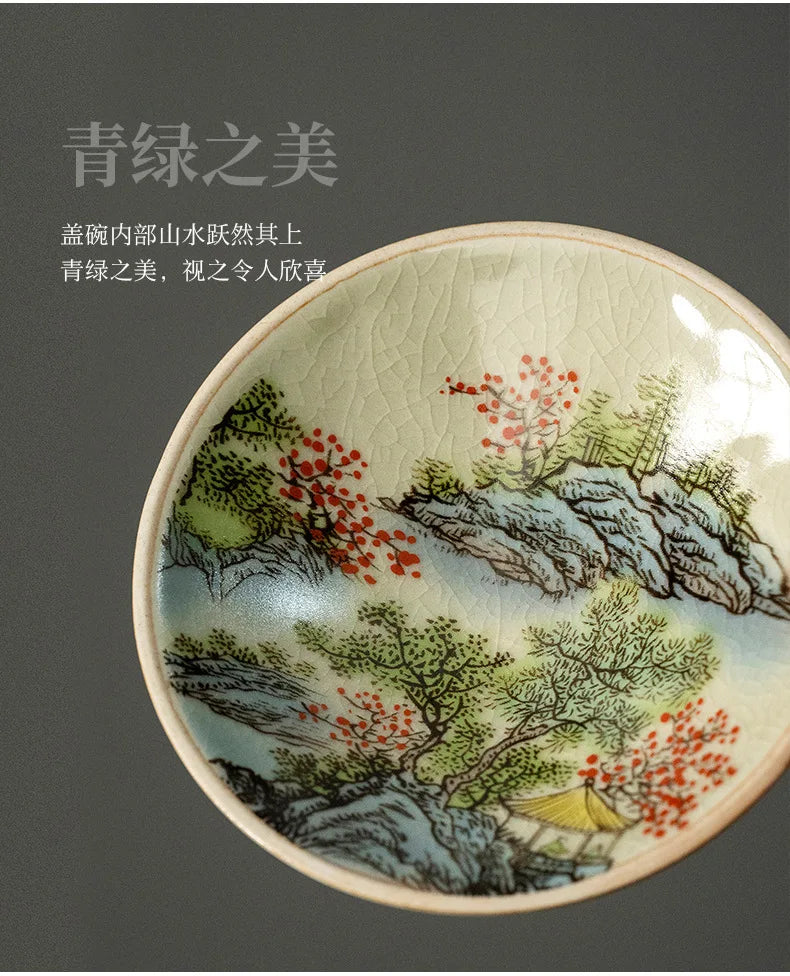 Jingdezhen-Ceramic Tea Cup with Bamboo Hat, Traditional Handmade Tea Ware, Single Bowl, Kung Fu Tea with Lid, Sancai Gaiwan