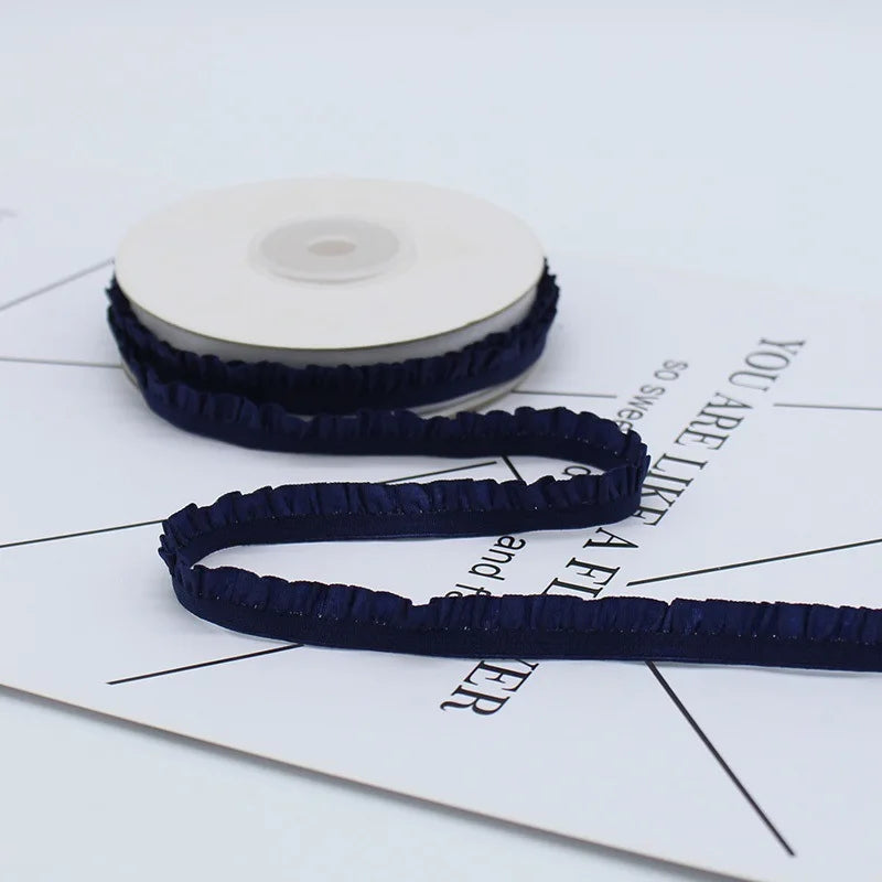 5yards 10mm Lace Elastic Ribbon Nylon Ruffled Pleated Elastic Band For Bra Waist Band Garment Lace Trim DIY Sewing Accessories