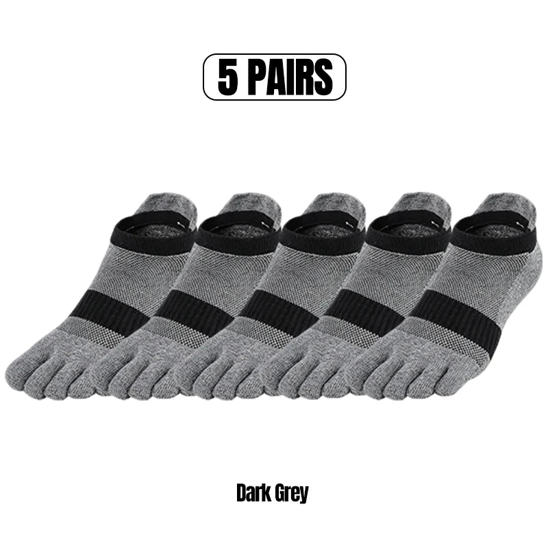 1/5 Pairs Men's Mesh Toe Socks Color Block Striped Low Cut Five Finger Running Sport Socks Breathable Anti-Bacterial Toe Socks