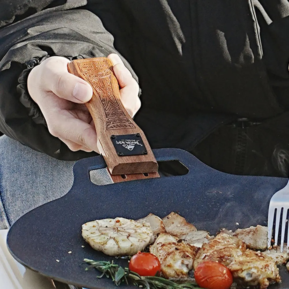 Outdoor Grill Pan Handle Anti Scald Solid Wooden BBQ Handle Bayonet Adjustable Heat Resistant Insulated Grip Replacement
