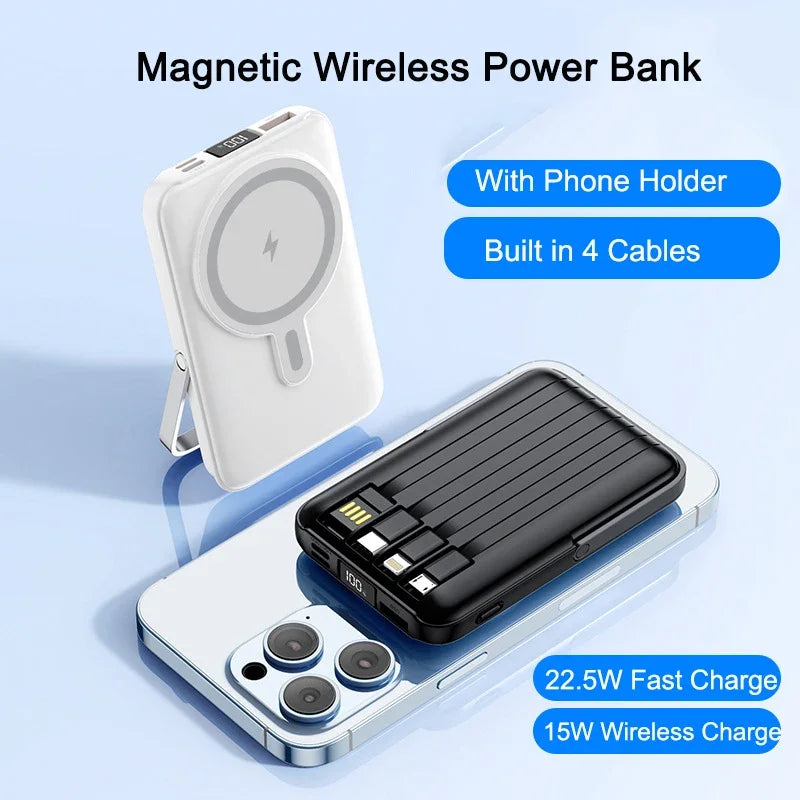 PD 22.5W Fast Charging Power Bank 20000mAh Magnetic Wireless Charger for iPhone 15 14 Samsung Xiaomi Powerbank Built USB C Cable