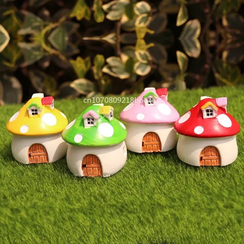 Mini Resin Moss Micro Landscape Decor Outdoor Fairy Miniature Garden Mushroom House Ornaments Handicraft Flower Pot Accessories