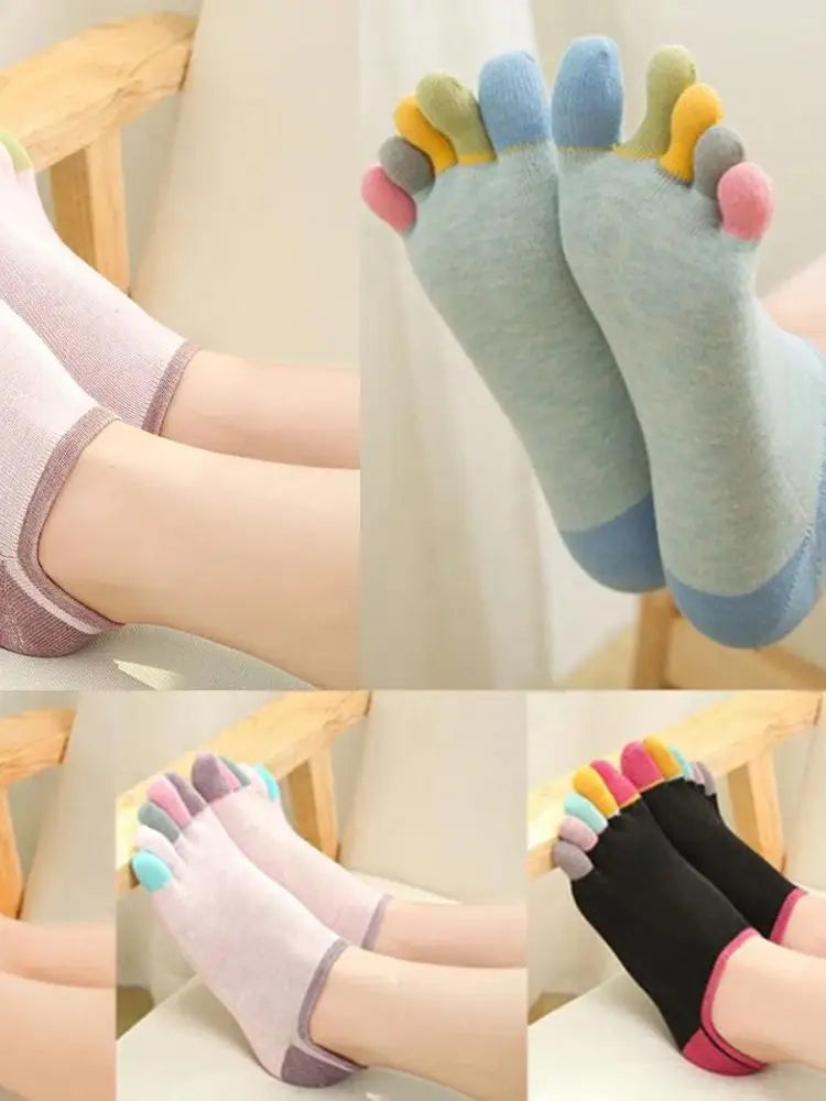 1/5Pairs Women Sports Toe Socks with Separate Fingers High Tube Five Finger Cotton Crew Socks Yoga High Quality