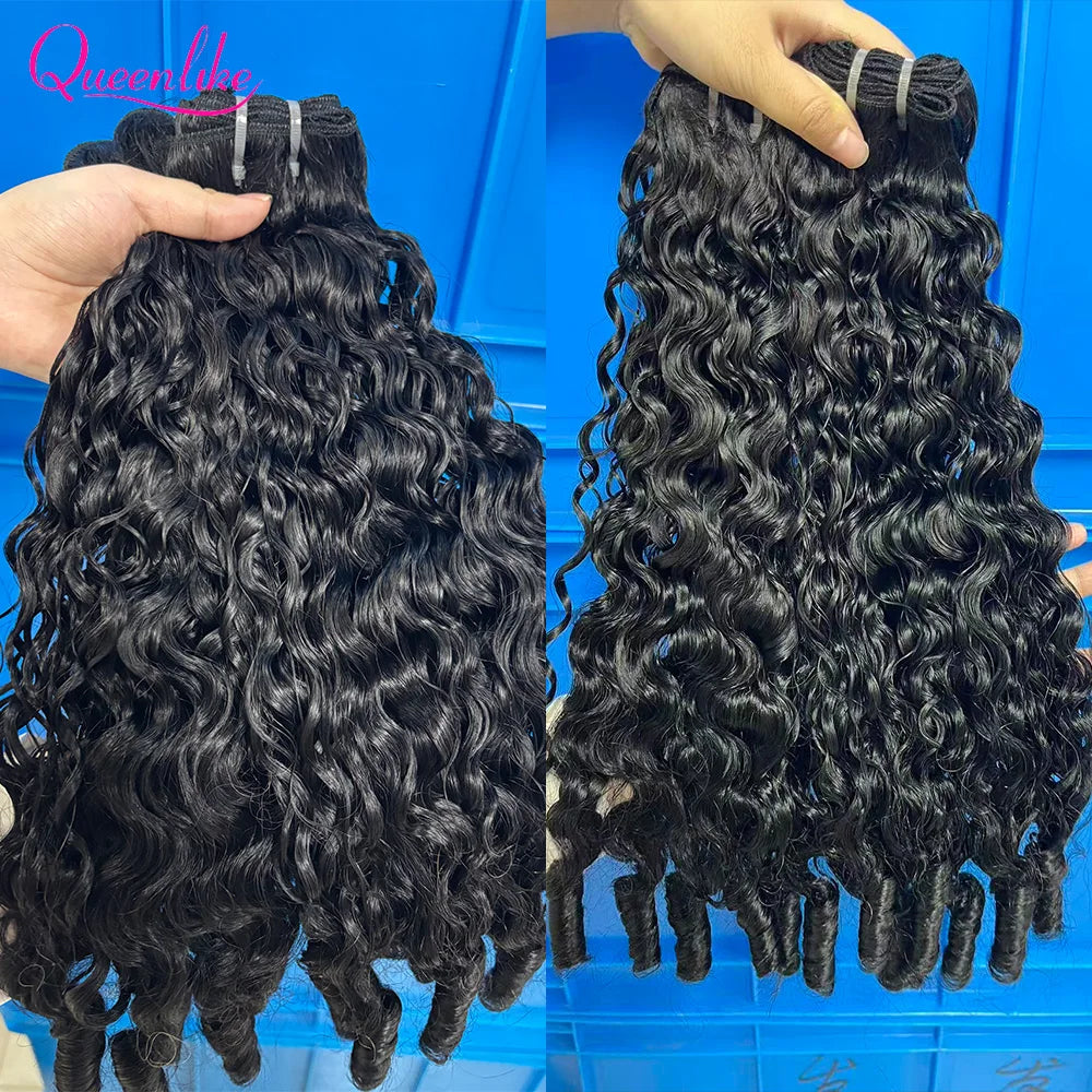 Queenlike Burmese Curly Raw Human Hair Bundles 15A Double