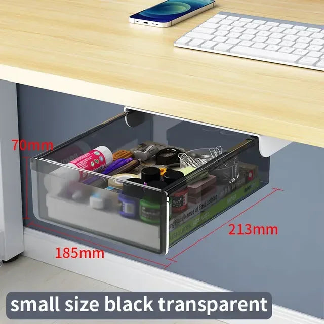Transparent Under Desk Drawer Self Stick Hidden Storage Tray Quiet Pull Out Desk Organizer Accessory