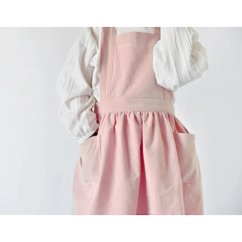 Kids Apron Adjustable Chef Apron Cotton Cooking Soft Comfort Pinafore Apron with 2 Pockets for Children Baking
