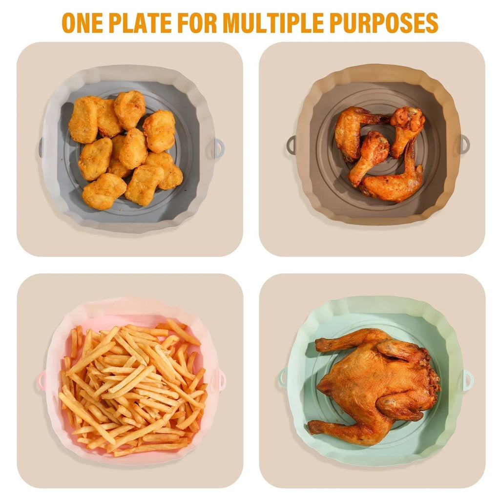 Silicone Basket for Air Fryer Oven Baking Tray Pizza Fried Chicken Silicone Mold Reusable Bakeware Liner Kitchen Accessorie