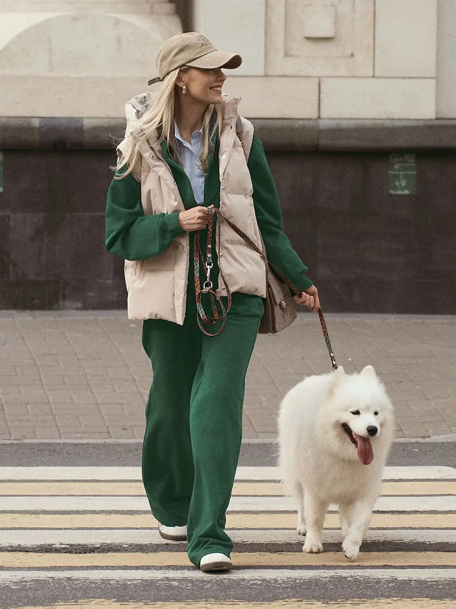 Sumuyoo Short Zipper Hoodie Set Women's 2025 Autumn Winter Casual Sports Hoodie Sweatshirt Wide Leg Pants 2 Piece Set
