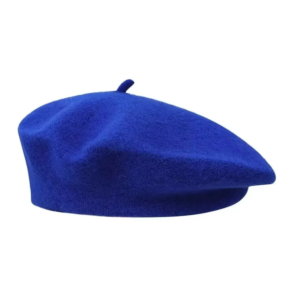 Elegant Solid Color Beret Hat Knitted Soft Wool Painter Hat Warm