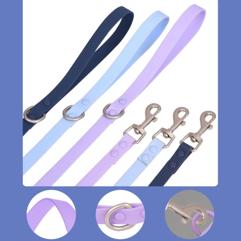 448B Waterproof Dog Collar Adjustable Length Macaron Color Pet Collar with Leash Large Dog Training Accessories