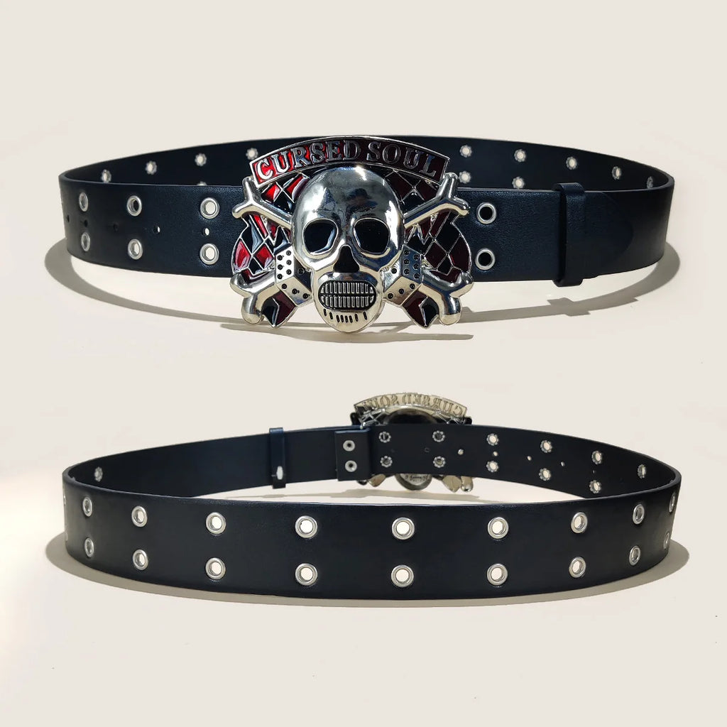 Women's Punk Skull Belt Harajuku Gothic Y2K Eyelet Skeleton Head