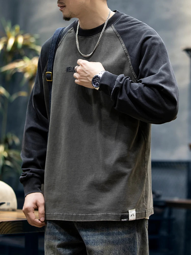 Spring Autumn High Quality Cotton Long Sleeve T Shirt Men Plus Size Patchwork Sweatshirt Korean Streetwear Fashion Sport Tops