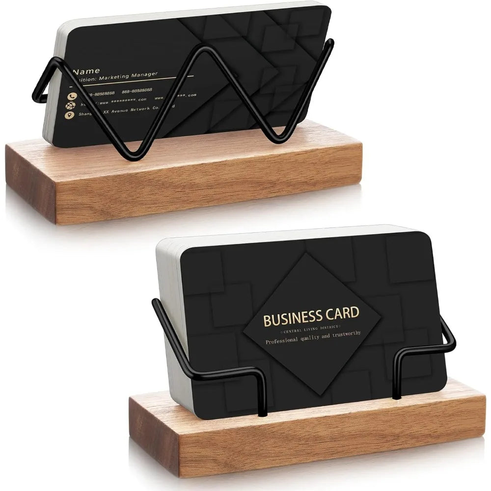 Premium Business Card Holder|Desk Organizer,Holds Multiple Cards, Desktop Accessory,Durable Construction,Recycled Wood&Metal