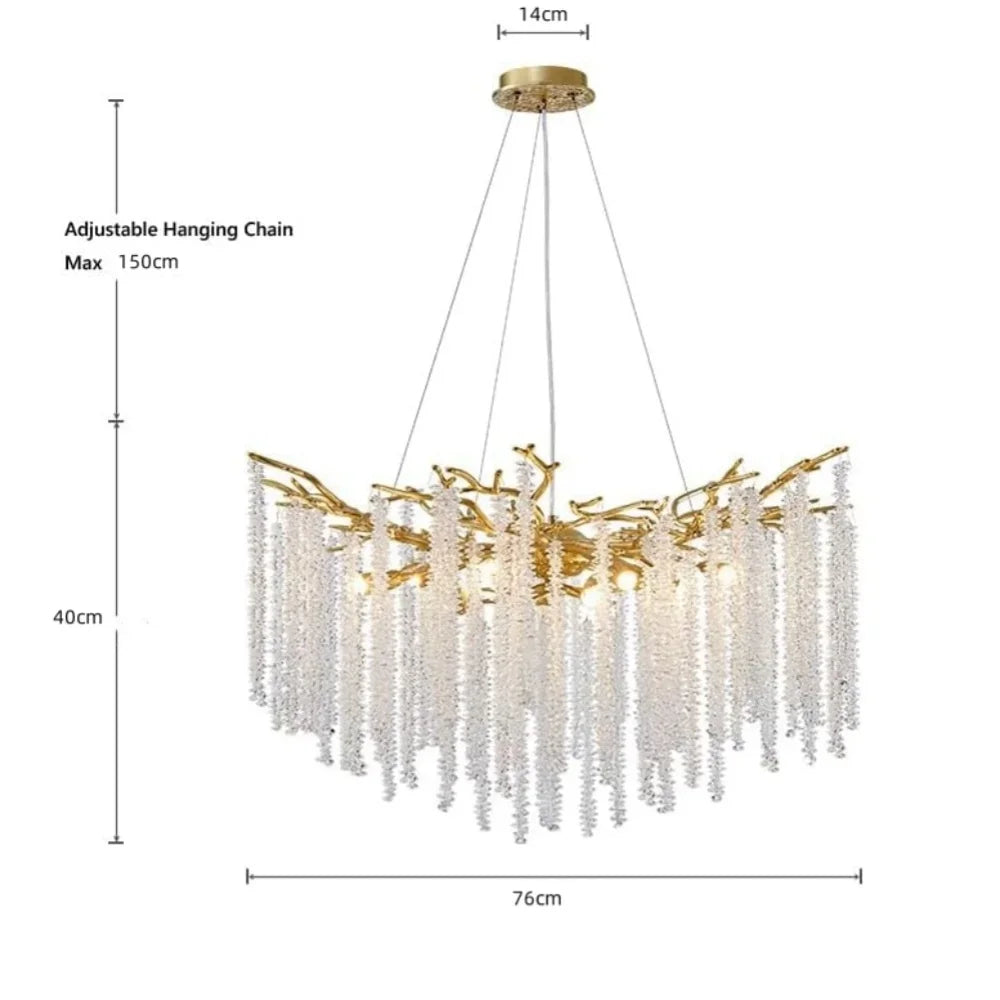 Artpad Luxury Round Crystal Chandelier Dining Room Bedroom Branch Crystal Hanging Pendant Chandelier for Kitchen Living Room