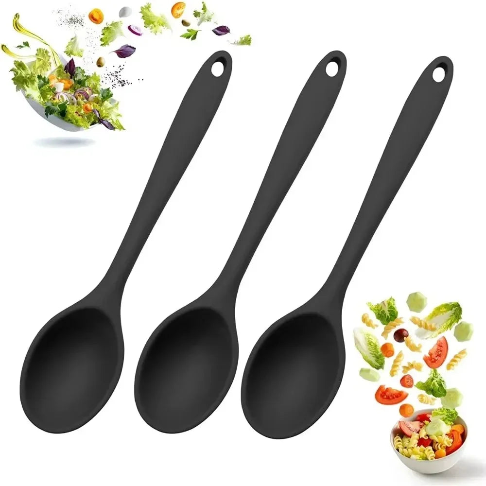 1pc Food Grade Silicone Spoon Long Handled Kitchen Soup Mixing