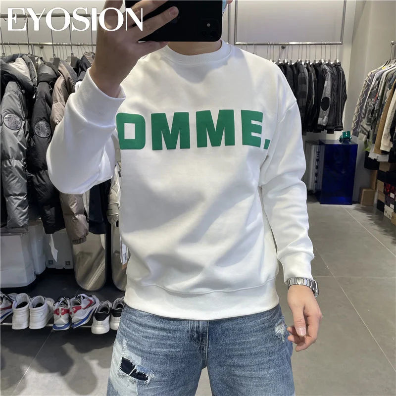 Long Sleeve Men's Pullover Hoodie Autumn Winter New Letter Printing Sweater Casual Harajuku Round Neck Plush Sweatshirt Top