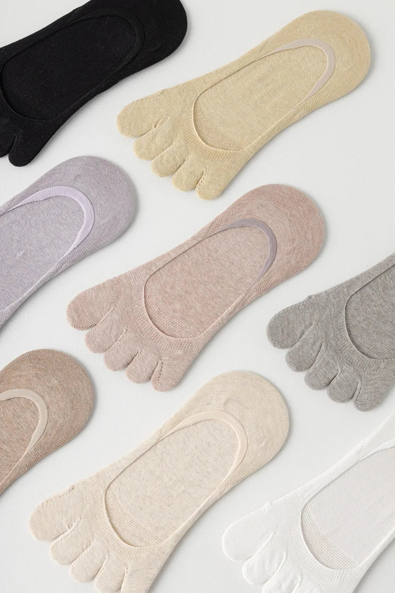 1 Pairs Summer Women Five Finger Socks Pure Cotton Candy Color Thin Breathable Silicone Anti-slip Split-Toe Shallow Boat Socks