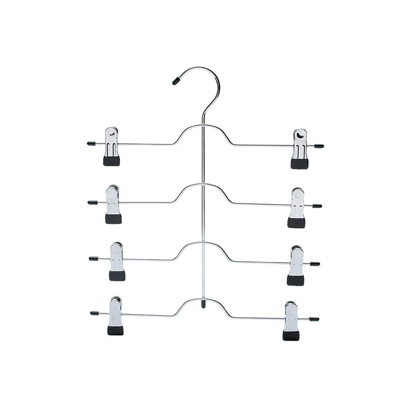 4/6-Tier Skirt Pants Shorts Hangers with Adjustable Clips Space Saving No Slip 12 Clips Clothing Storage Metal Skirt Rack