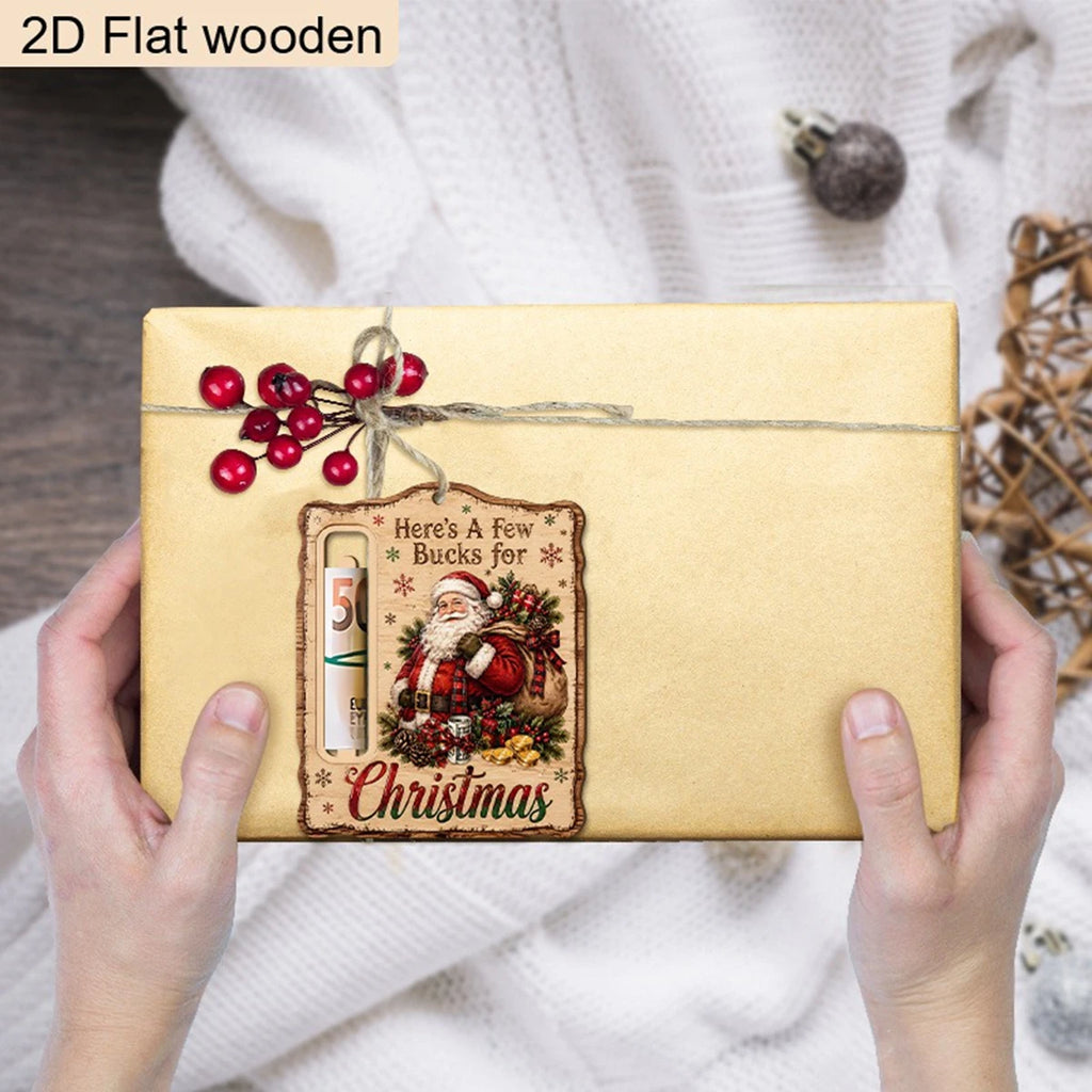 Christmas Wooden Money Holder Ornament 2D Flat Santa Claus Cash Holder Hanging Decor Here's A Few Bucks For Christmas Tree Decor