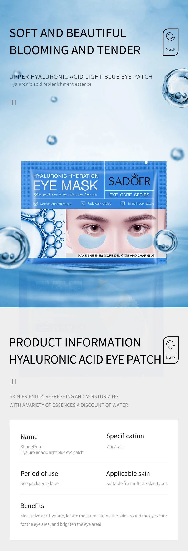 10 Pairs SADOER Crystal Collagen Eye Mask Anti Wrinkle Dark Circles Removal Eyes Bags Moisturizing Eye Patches Skin Care
