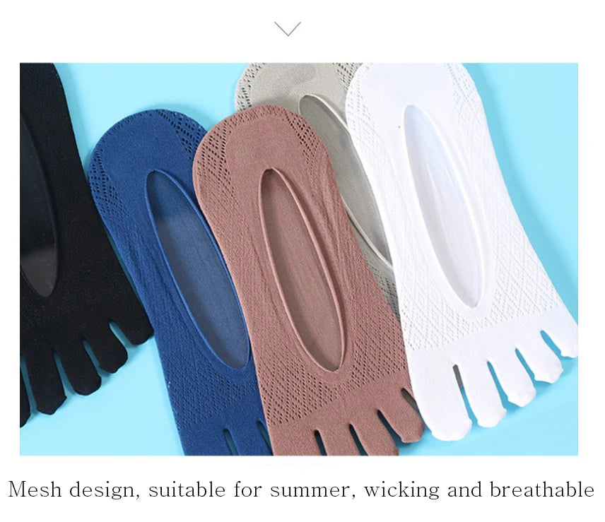 5Pairs Men's Socks Mesh Invisible Breathable Sweat-absorbing Short Sock Non slip New Five Toe Socks High Quality