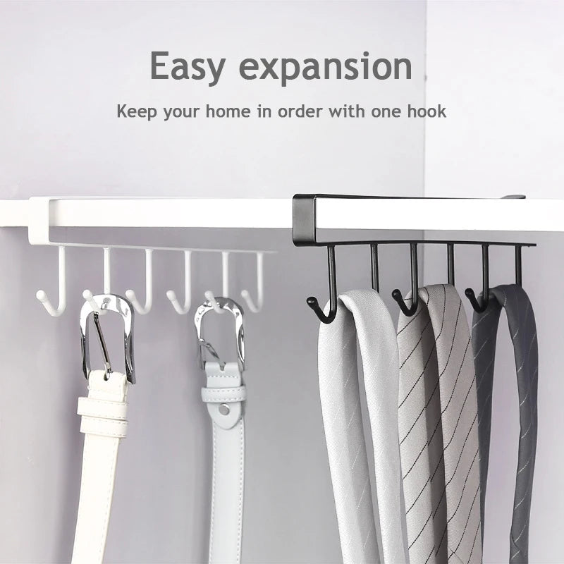 1/2pcs 6 Hook Coffee Cup Mug Holder Black White Hooks Shelf Multifunction Kitchen Cabinet Sundries Organizer Storage Hanger