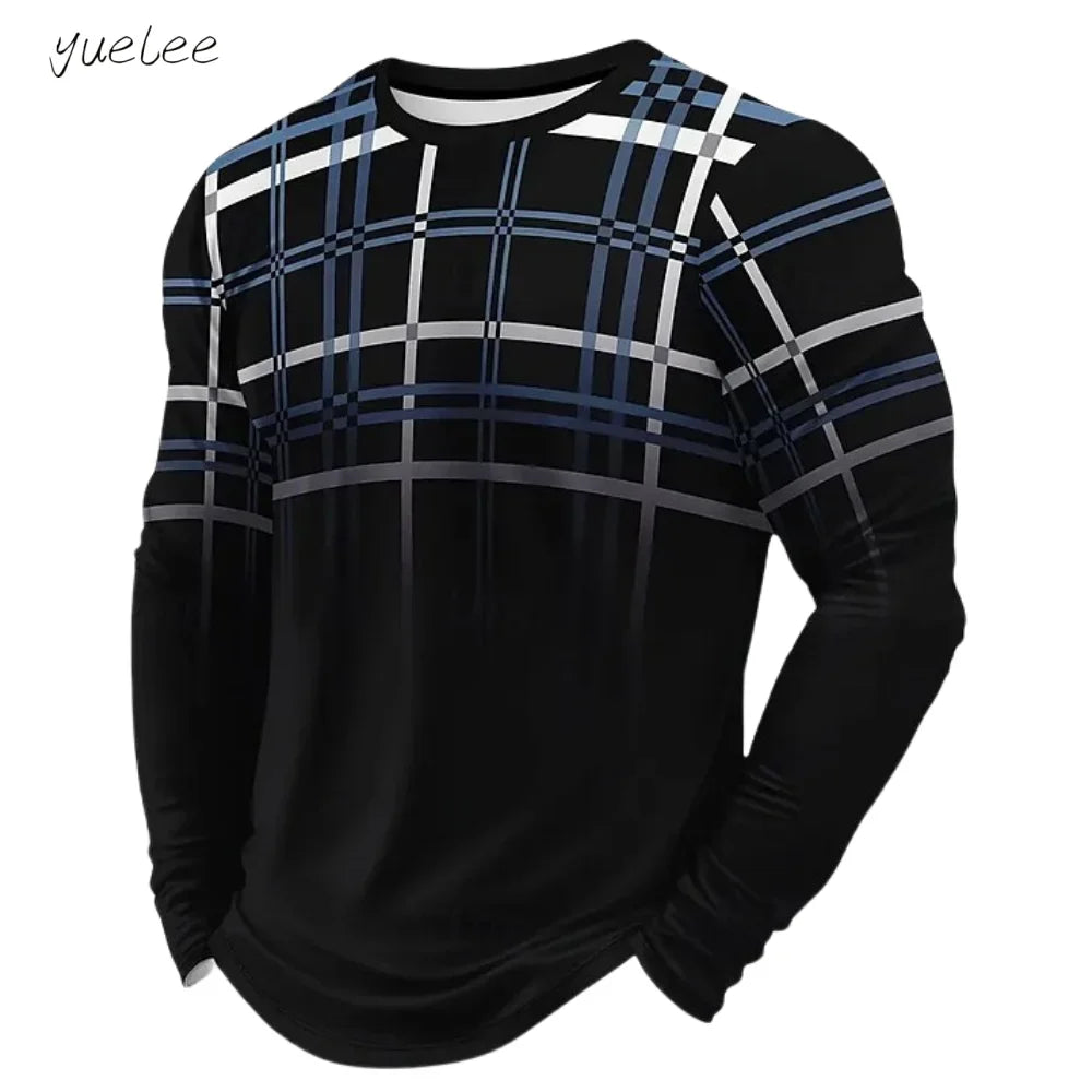 Men's T-Shirt Fashion Striped 3D Print Long Sleeve T Shirt Man