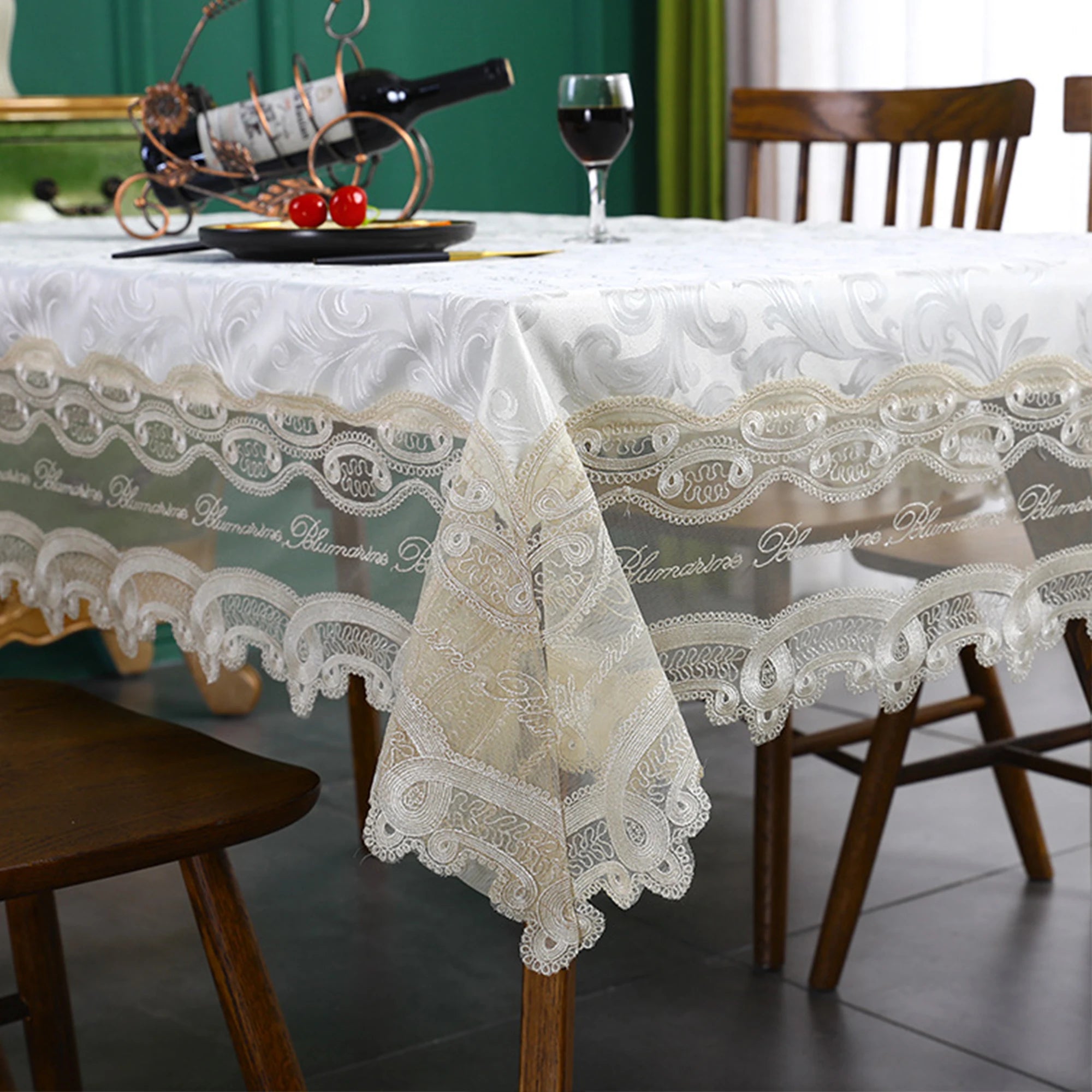 Battilo Luxury Tablecloth White Rectangle Table Cloth Lace Patchwork Waterproof Table Cover For Dining Table Kitchen Cloth Decor