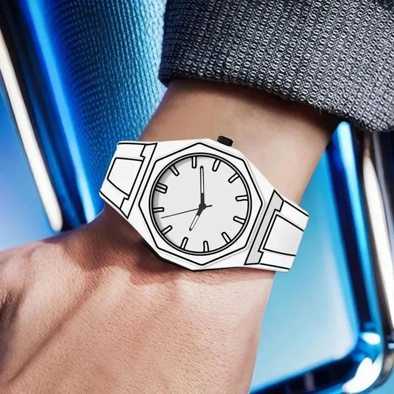 2D Sketch Line Men's Watch Fashion Minimalist Dial Silicone Strap
