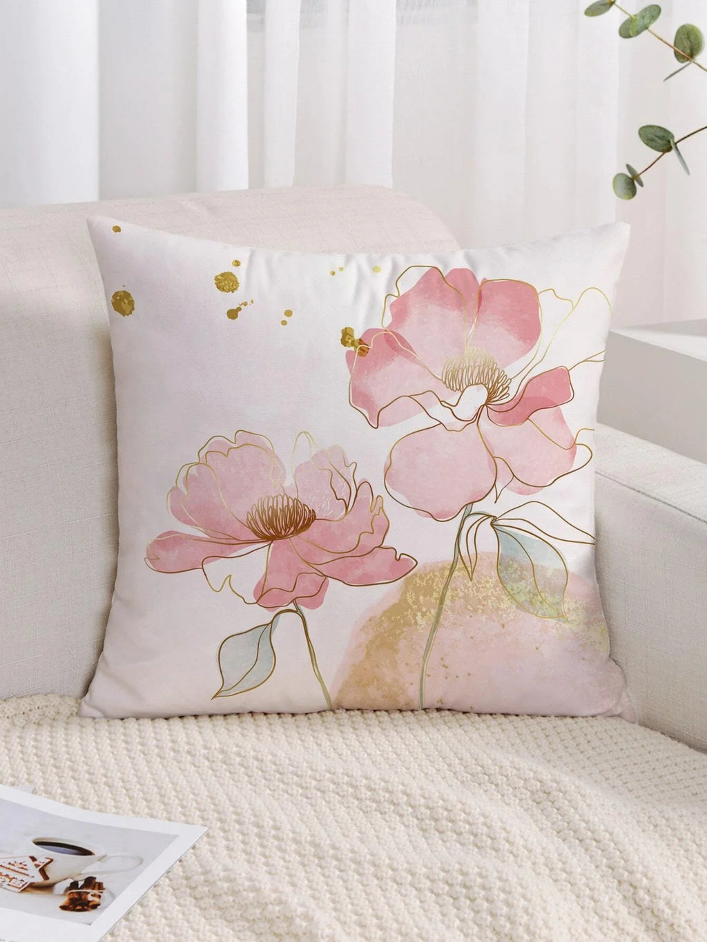 1pc Floral Print Cushion Cover Without Filler, Modern Throw Pillow Case For Sofa, Home Decor Party Decoration 17.7in