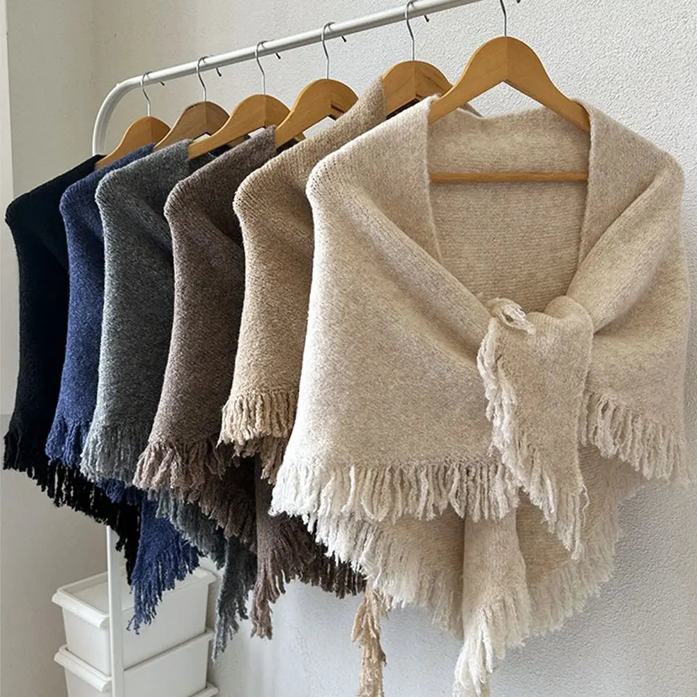 High Quality Winter Triangle Shawl Versatile Tassel Knitted Shawl Wraps Thickned Cold Proof Blanket Scarf for Women