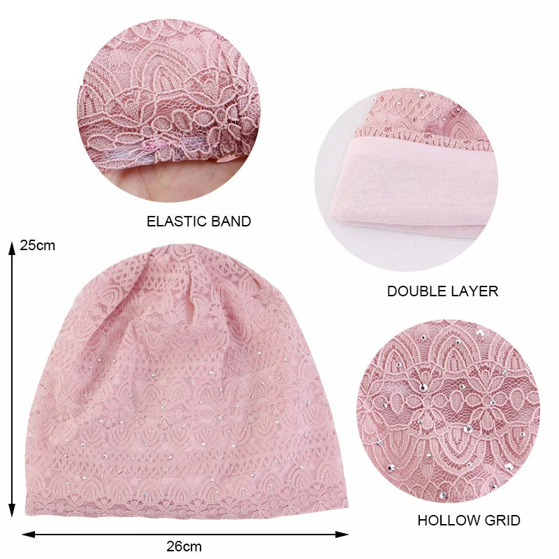 Winter Hats For Women Men Lace Rhinestone Breathable Turban Hat Windproof Warm Cap Female Beanie Hip Hop Bone Gorro Ponytail Hat
